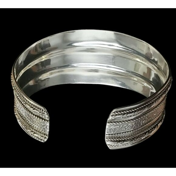 VTG Sterling Silver 925 Cuff Bracelet Boho Flowers Twisted Rope Southwest 33.4g - Picture 8 of 12